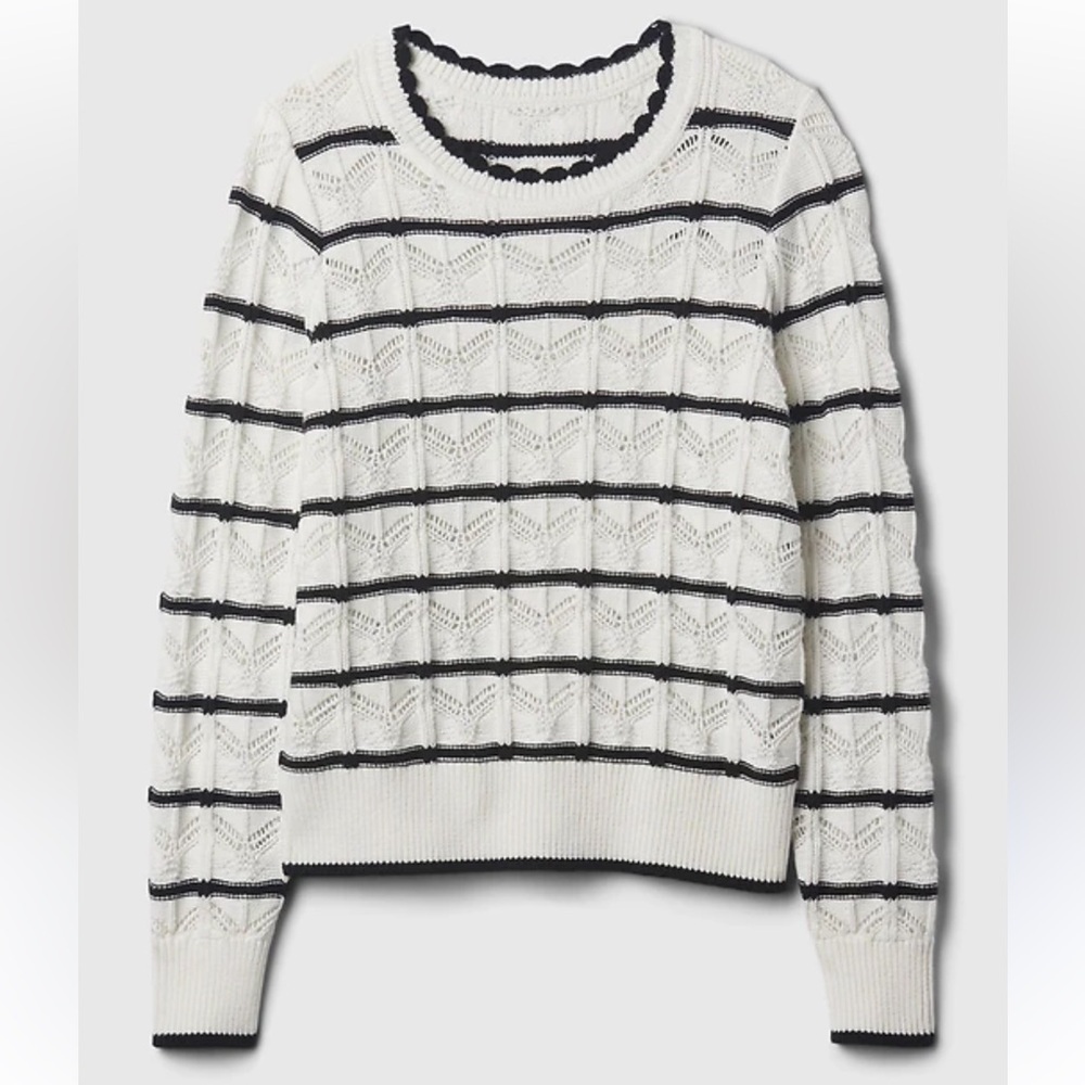 GAP WOMENS POINTELLE SWEATER STRIPES WHITE BLACK XL